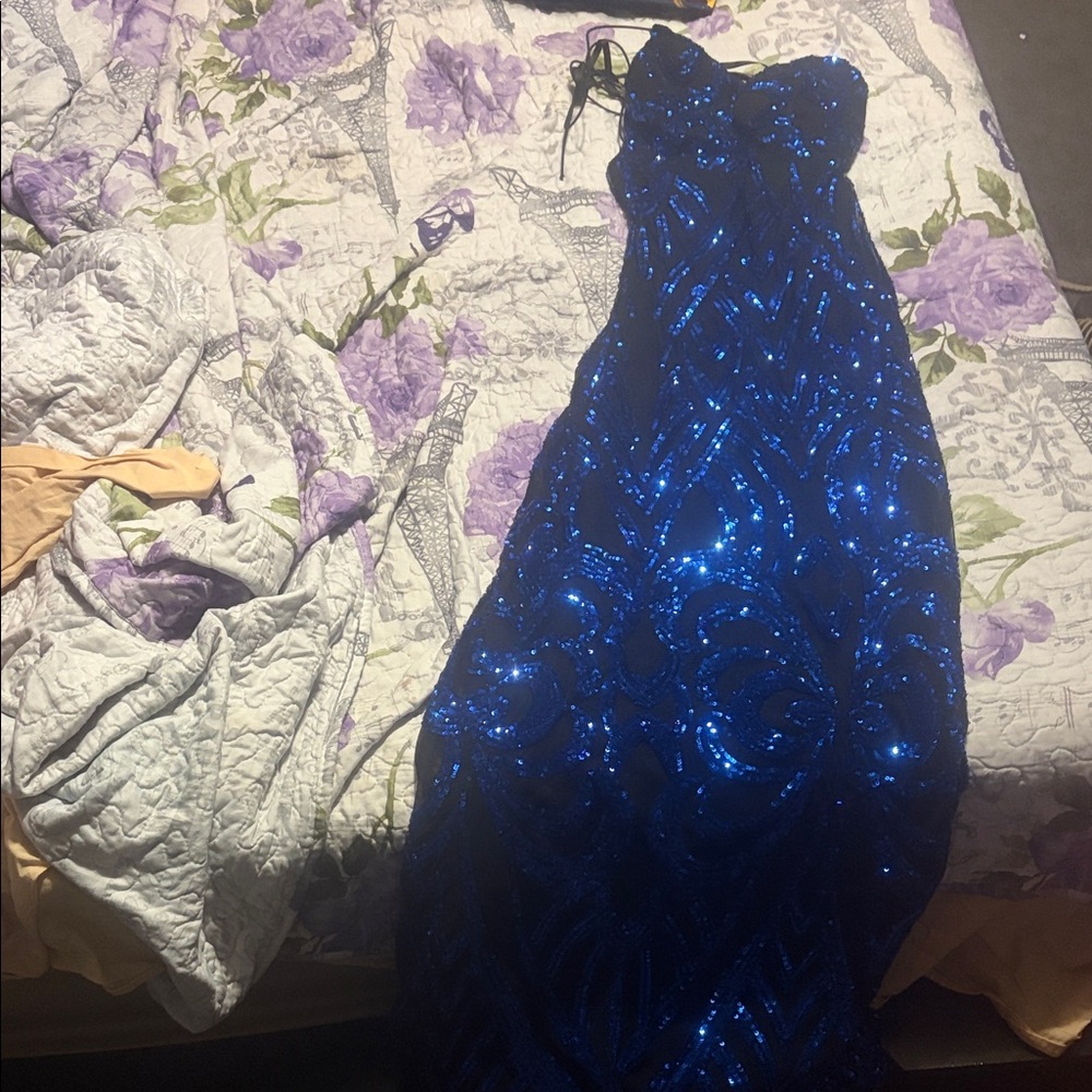 B Darlin Blue Sequin Prom Dress